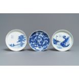 Three Chinese blue and white Vietnamese market 'Bleu de Hue' saucers, 19th C.