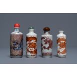 Four Chinese iron- and copper-red porcelain 'dragon' snuff bottles, 19/20th C.