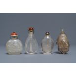 Four Chinese smokey quartz and rock crystal snuff bottles, 18/19th C.