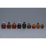 Nine various Chinese hardstone snuff bottles, 19/20th C.