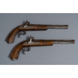 A pair of Belgian engraved flintlock dueling pistols, prob. Lige, 19th C.