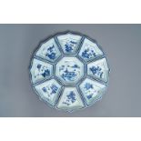 A Chinese blue and white sweetmeat or rice table set with landscape design, 18/19th C.