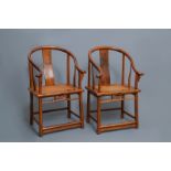 A pair of Chinese huanghuali wood chairs, Republic, 20th C.