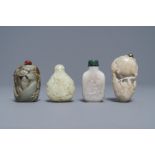 Four Chinese carved jade snuff bottles, 19/20th C.