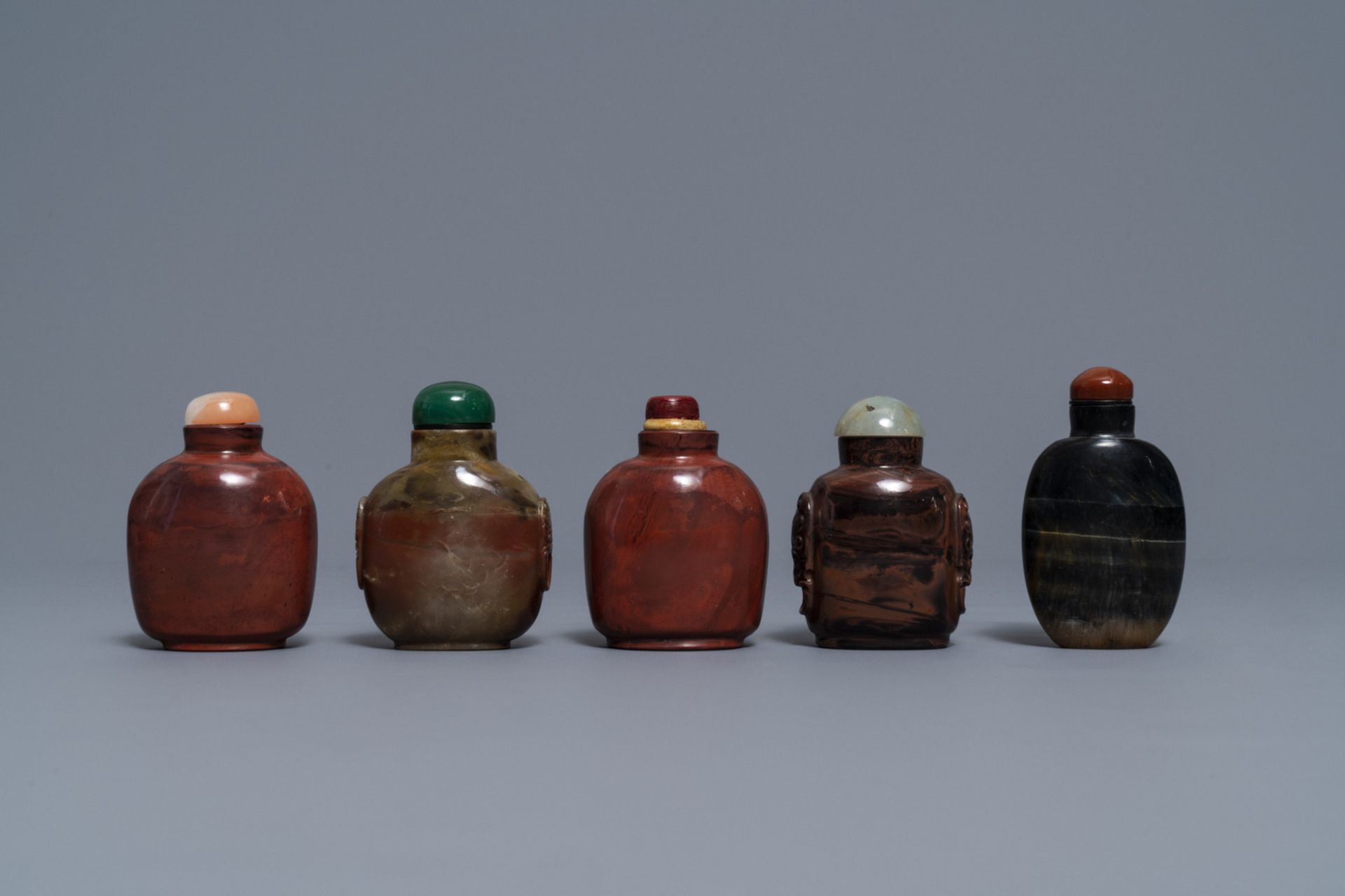 Nine various Chinese hardstone snuff bottles, 19/20th C. - Image 3 of 9