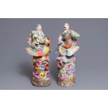 A pair of large Chinese famille rose figures of immortals on phoenixes, 19th C.