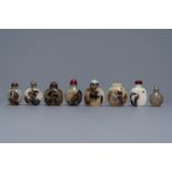 Eight Chinese carved shadow agate snuff bottles, 19/20th C.