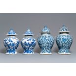 Two pairs of Chinese blue and white vases and covers, Kangxi and Chenghua marks, 19th C.