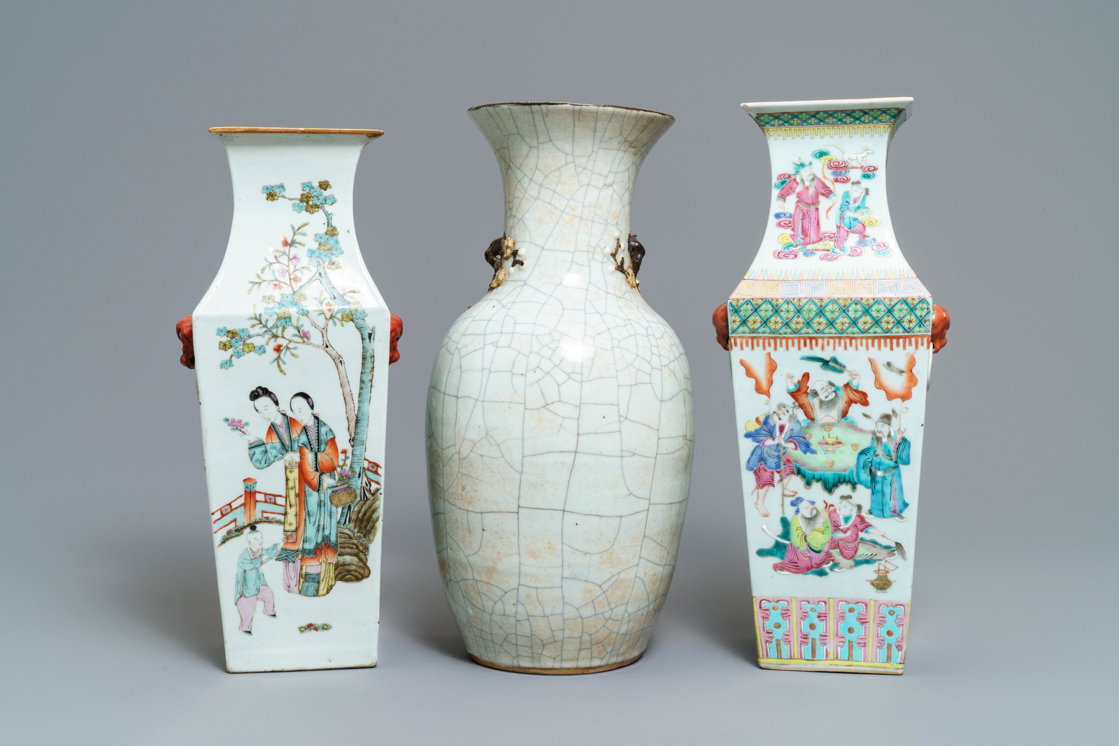 Three Chinese famille rose and Nanking vases, 19th C. - Image 3 of 6