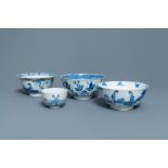 Four Chinese blue and white bowls, Chenghua and Xuande marks, Kangxi