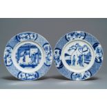 Two Chinese blue and white 'Romance of the Western Chamber' plates, Kangxi mark and of the period