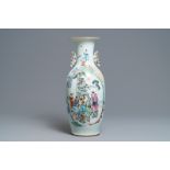 A fine Chinese famille rose two-sided design vase, 19/20th C.