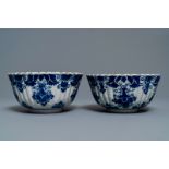 A pair of Dutch Delft blue and white ribbed bowls, 18th C.