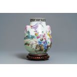 A Chinese famille rose hu vase with warriors on horseback, Qianlong mark, Republic, 20th C.