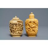 Two Chinese carved ivory snuff bottles, 19th C.