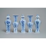 A Chinese blue and white five-piece garniture, Kangxi