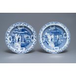 A pair of Chinese blue and white 'Romance of the Western chamber' dishes, Yongzheng