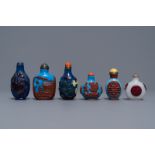 Six Chinese overlay glass snuff bottles, 19/20th C.