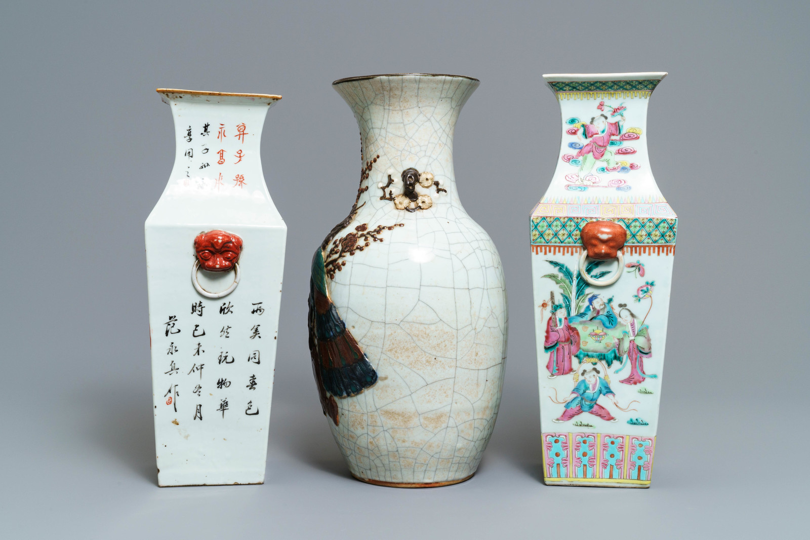 Three Chinese famille rose and Nanking vases, 19th C. - Image 4 of 6