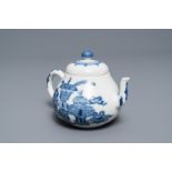 A Chinese blue and white teapot and cover with antiquities, Jiajing mark, Kangxi