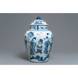 A large Chinese blue and white vase and cover, Kangxi