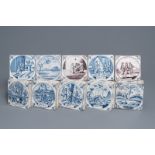 A collection of 54 biblical Dutch Delft blue and white and manganese tiles, 18th C.