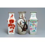 Three Chinese famille rose and Nanking vases, 19th C.