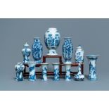 Twelve small Chinese blue and white vases, Kangxi