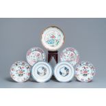 Seven Chinese famille rose and iron red plates, Yongzheng/Qianlong