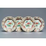 Four Chinese famille rose 'peonies and cranes' plates, Qianlong