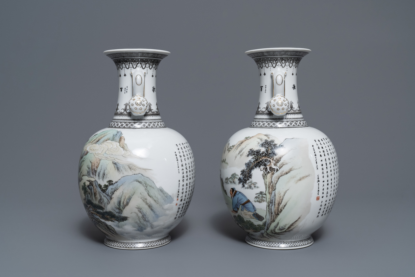 Two fine Chinese ruyi-handled vases, 2nd half 20th C. - Image 4 of 6