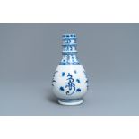 A Chinese blue and white bottle vase, Kangxi mark, 19th C.
