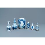 Six small Chinese blue and white vases, Kangxi