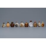 Ten Chinese carved agate snuff bottles, 19/20th C.