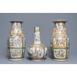 Three Chinese Canton famille rose vases, 19th C.