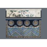 Two rectangular Chinese embroidered and painted silk panels, 19/20th C.