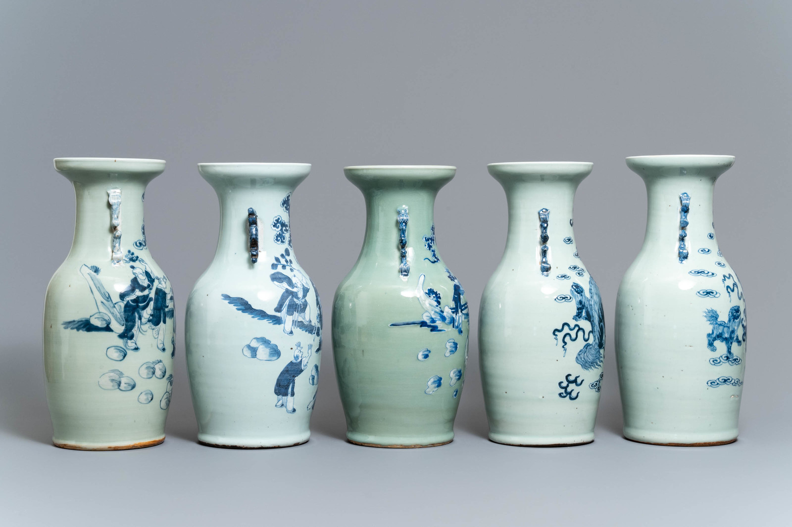 Five Chinese blue and white celadon-ground vases, 19th C. - Image 2 of 6