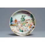 A Chinese famille rose eggshell 'Diana and Actaeon' plate with Dutch inscription, Yongzheng