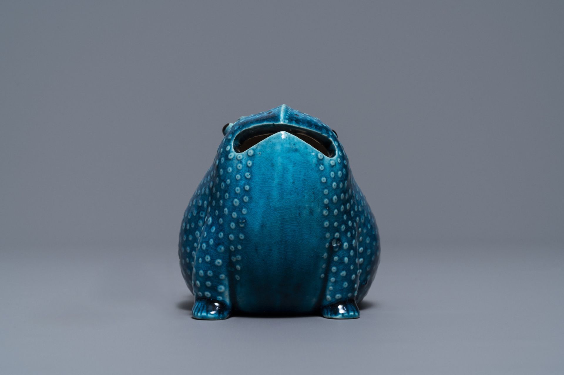 A Chinese turquoise glazed model of a toad, a cat & a blue and white snuff bottle, Kangxi & 19th C. - Image 2 of 19