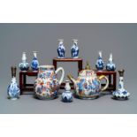 Nine Chinese blue & white miniature vases, 'Amsterdams bont' teapot and a milk jug, Kangxi & later