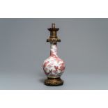 A Chinese underglaze red bottle-shaped 'dragon' vase with gilt-bronze mounts, 18/19th C.