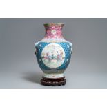 A large Chinese famille rose 'hu' vase, Qianlong mark, Republic, 20th C.