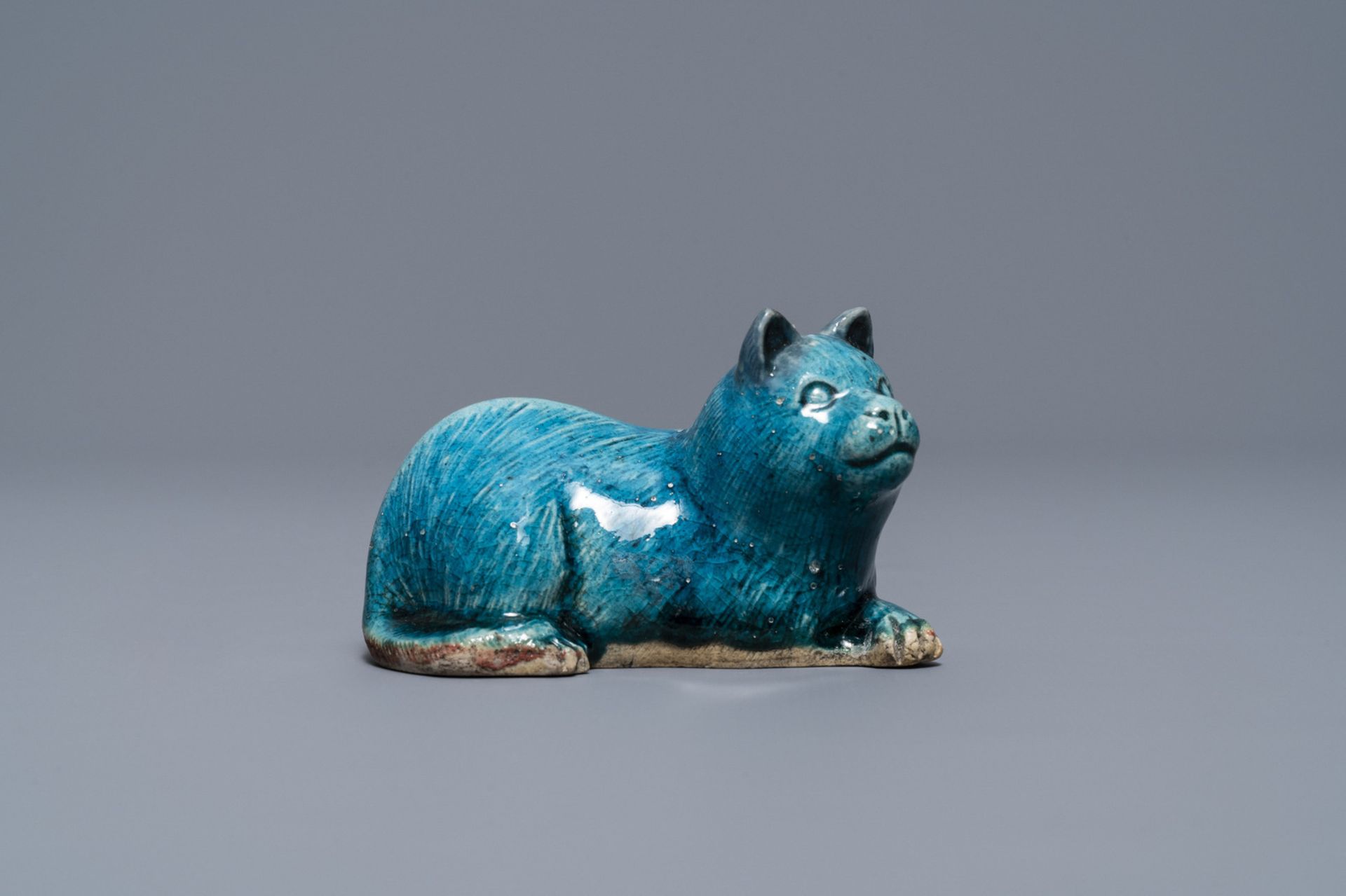 A Chinese turquoise glazed model of a toad, a cat & a blue and white snuff bottle, Kangxi & 19th C. - Image 10 of 19