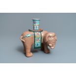 A large Chinese famille rose elephant candle holder, Jiaqing