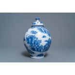 A Dutch Delft blue and white chinoiserie vase and cover, 2nd half 17th C.