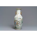 A Chinese famille rose two-sided design vase, 19/20th C.