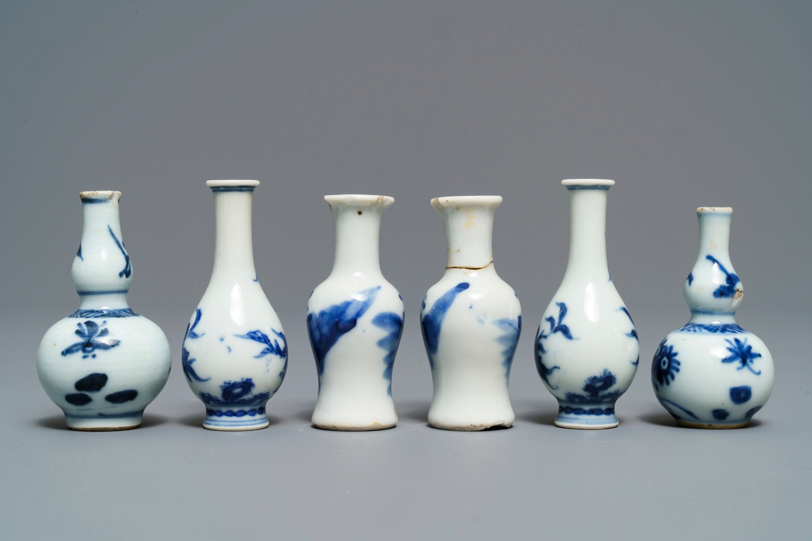 Nine Chinese blue & white miniature vases, 'Amsterdams bont' teapot and a milk jug, Kangxi & later - Image 7 of 15