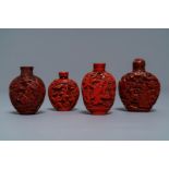 Four Chinese cinnabar lacquer snuff bottles, 19/20th C.