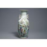 A Chinese famille rose two-sided design vase, 19/20th C.