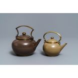 Two Chinese Bencharong Thai market polished Yixing stoneware teapots, 19th C.